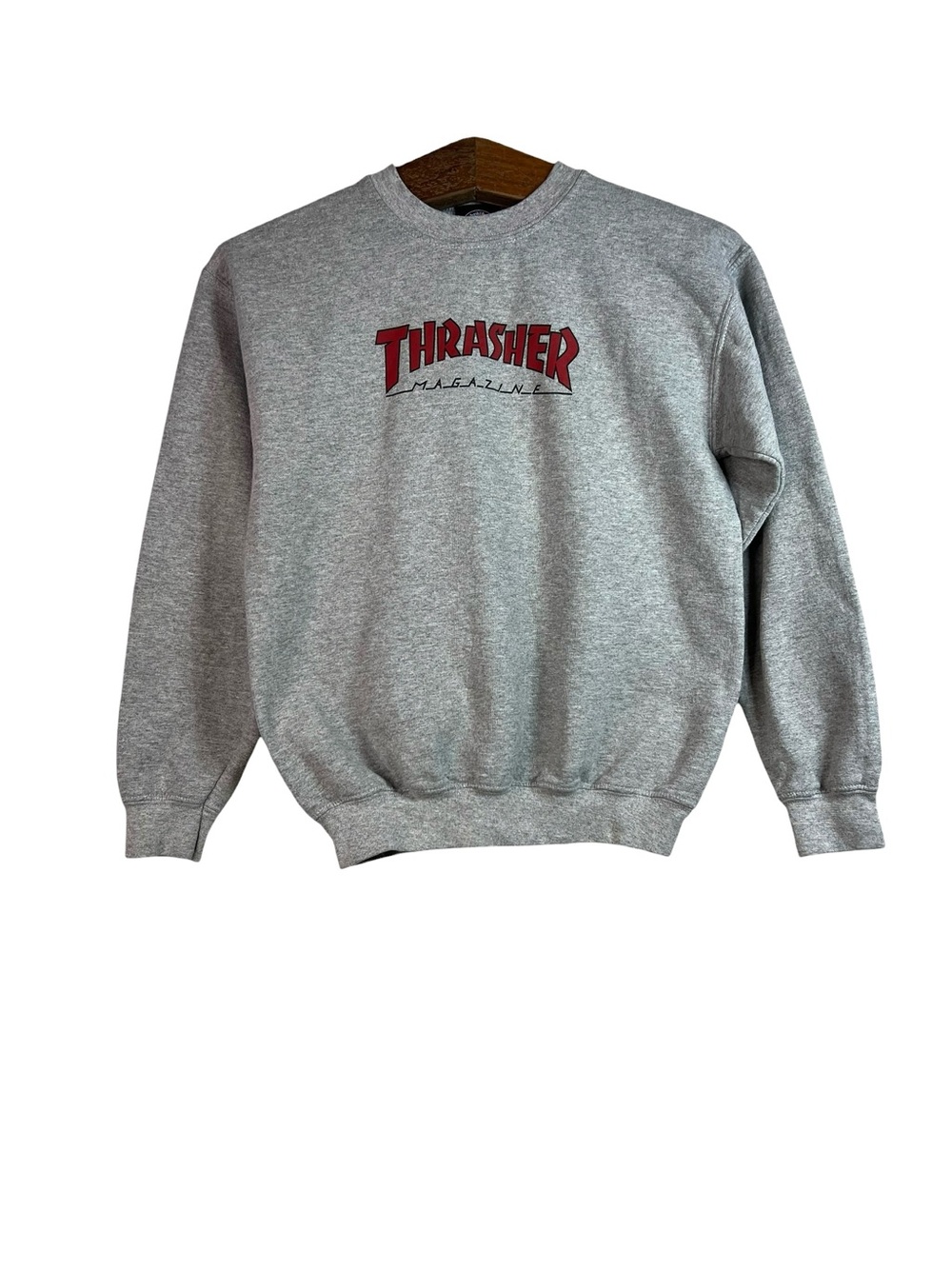 Thrasher Boys Gray Crewneck Pullover Sweater Size S/M Logo Skate Grunge
